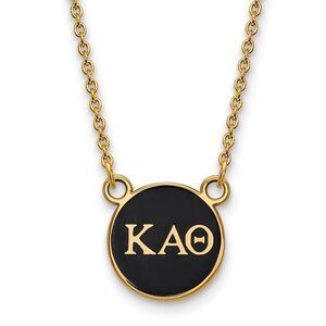 14K Plated Silver Kappa Alpha Theta Small Black Enamel Disc Necklace